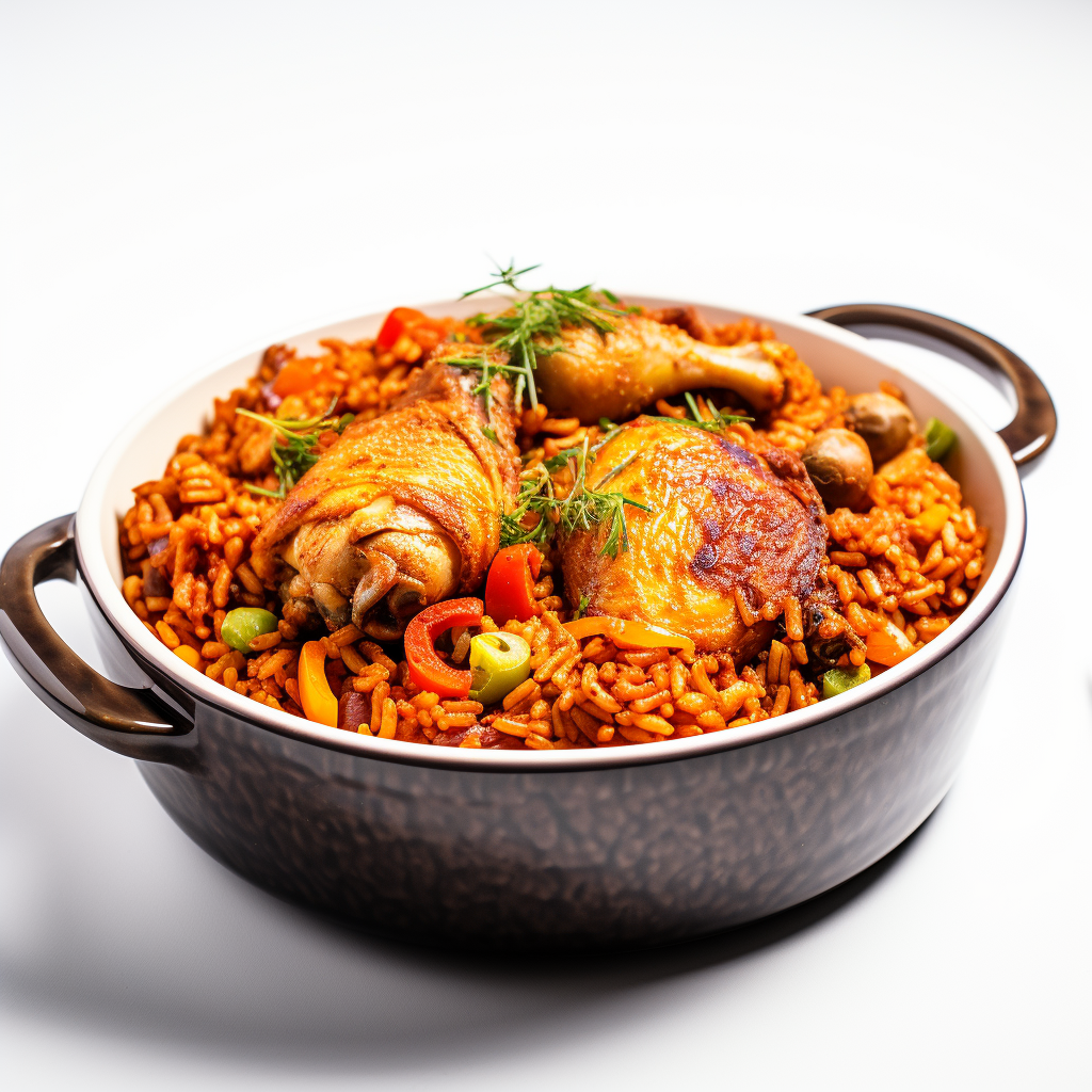 One-pot red rice dish with chicken leg