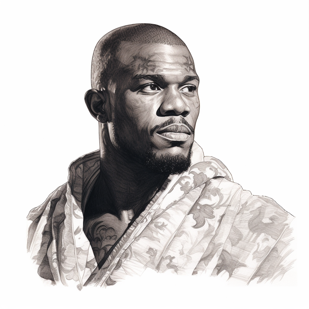 Jon Jones portrait in woodcut style