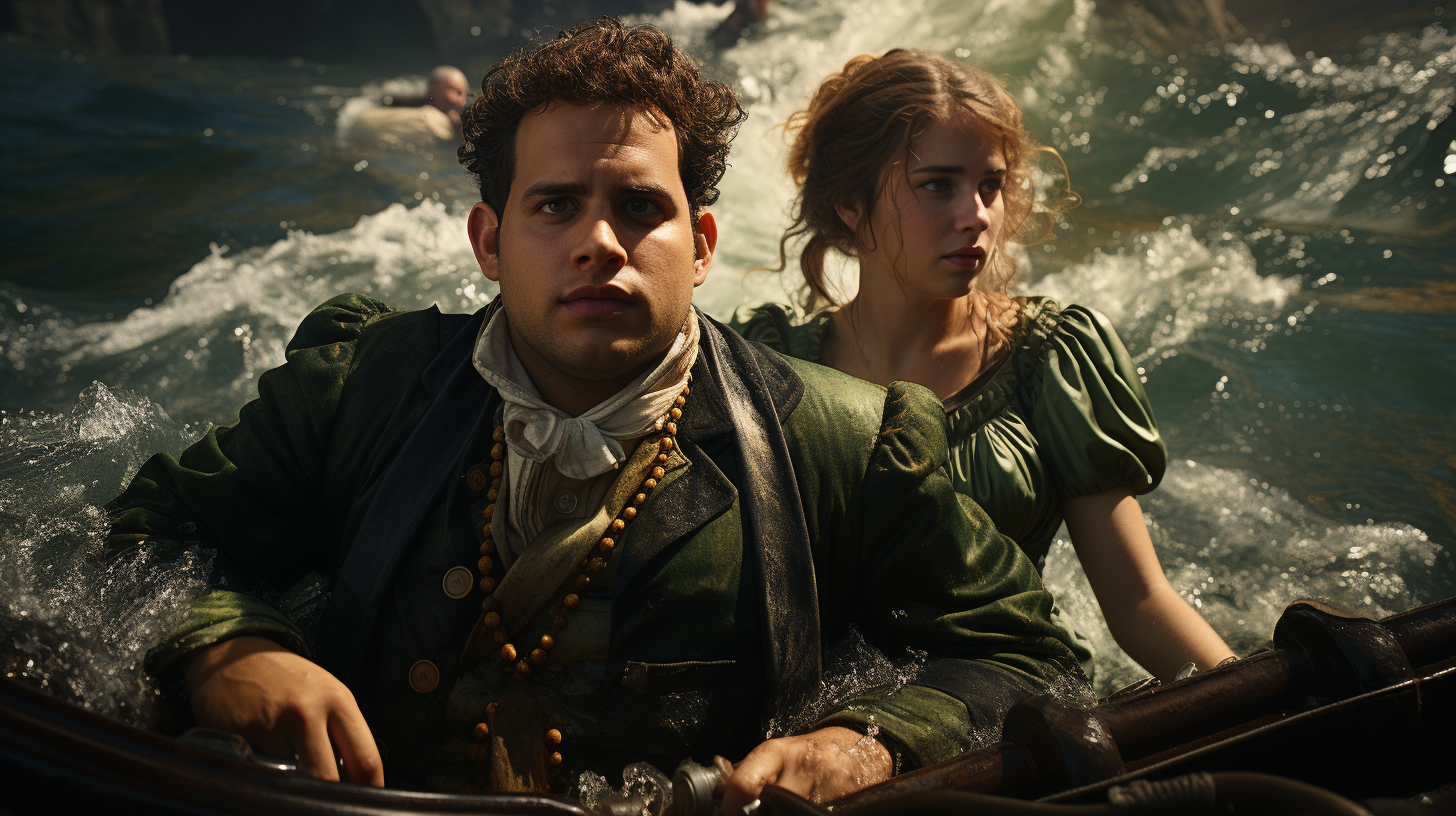 Jonah Hill in a Small Boat with Two Young Women