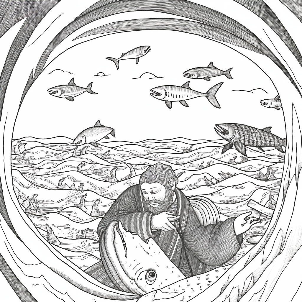 Coloring page of Jonah inside whale