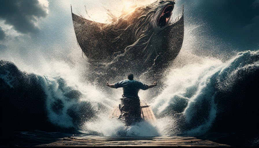 Jonah thrown into ocean waves