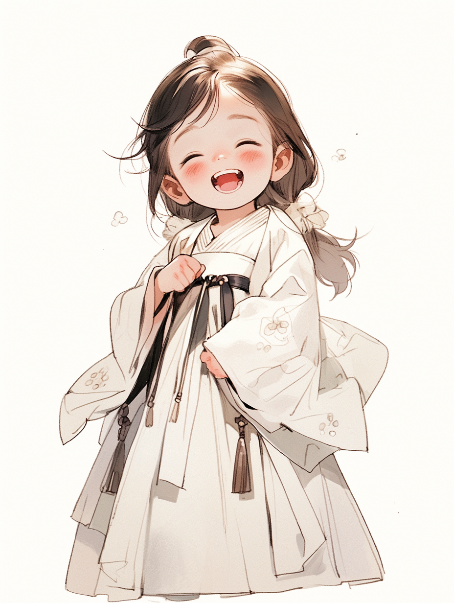 Smiling little girl wearing a Hanbok skirt