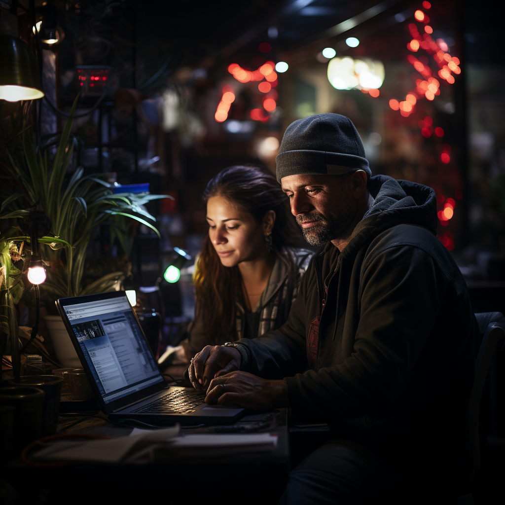 Young Afro-Ecuadorians navigating the internet at a poor house