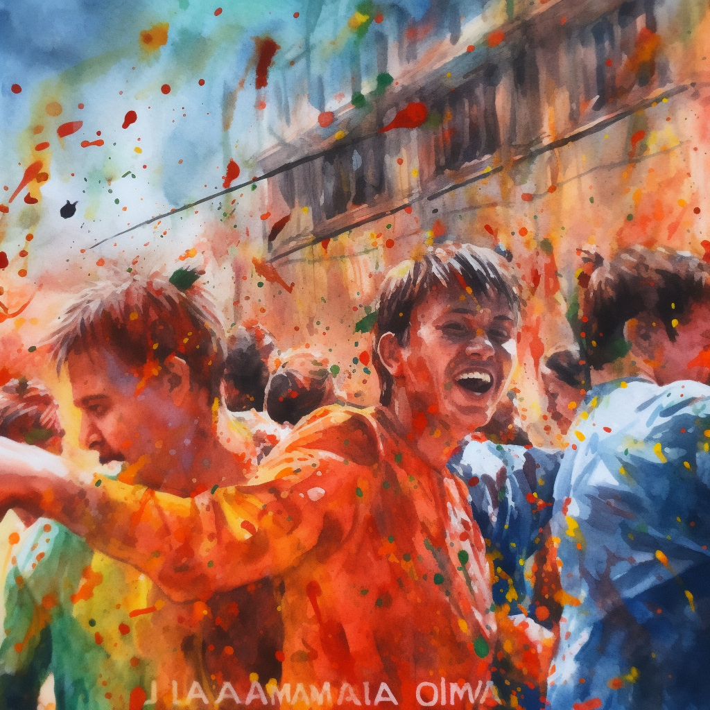 Joyful La Tomatina Watercolors Fun