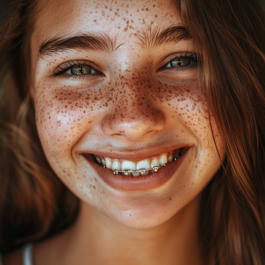 Woman with joyful metal braces