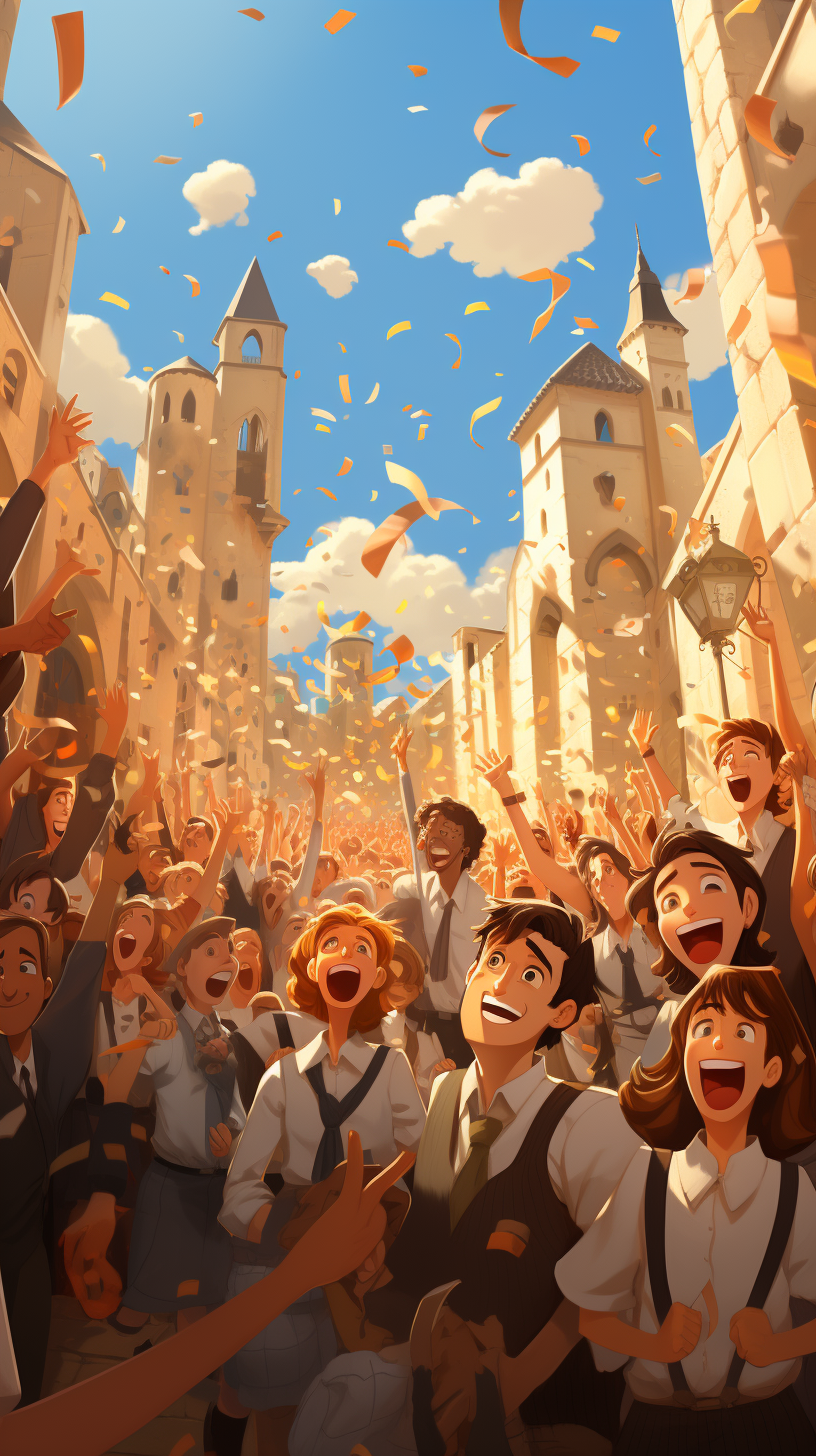 Jubilant Jewish crowd celebrating in Jerusalem