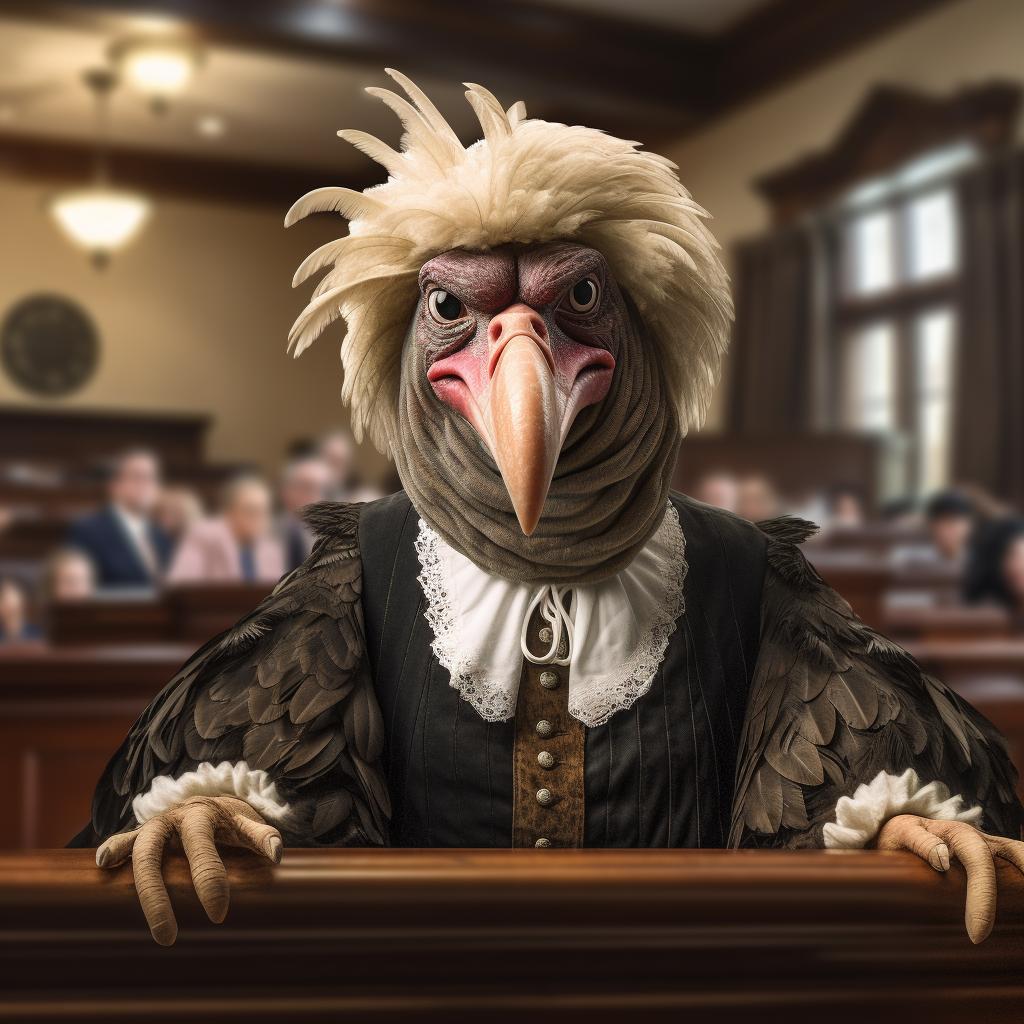 Judge with turkey head in courtroom