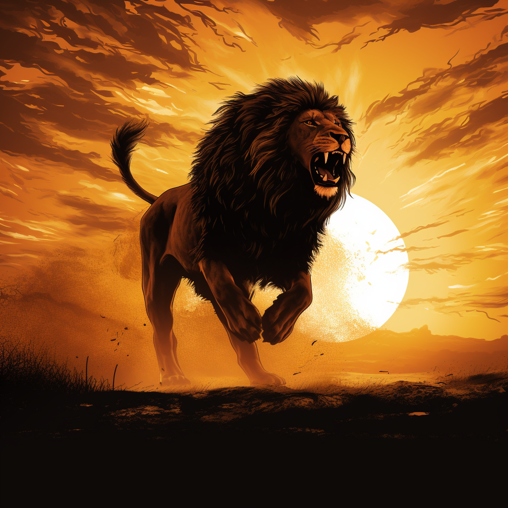 Jumping Lion Silhouette Realistic Image