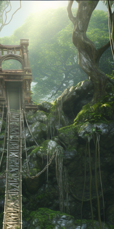 Suspension Bridge in Lush Jungle