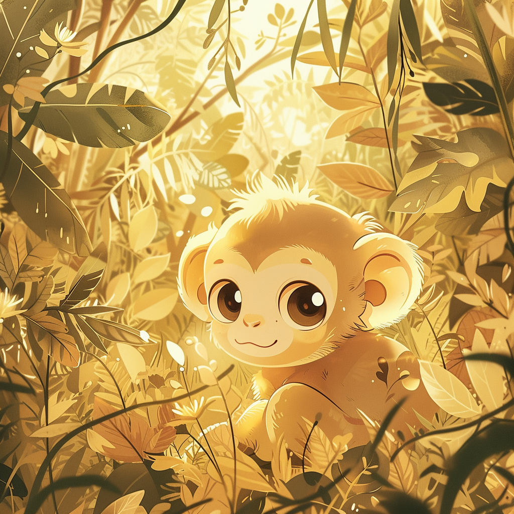 Cute monkey in beautiful jungle scene