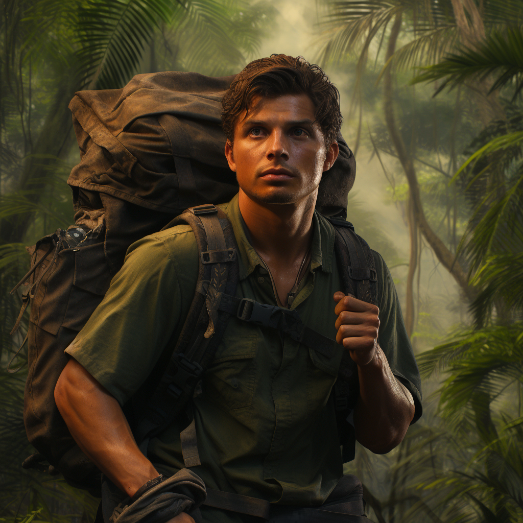 Adventurous backpacker exploring the jungle