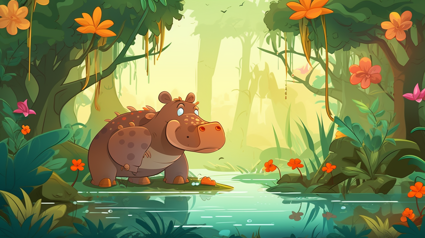 Jungle game with lovable hippopotamus