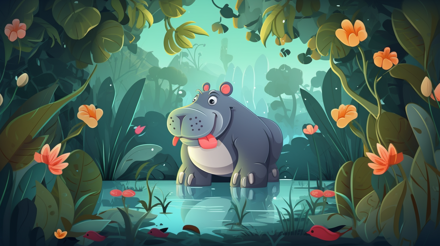 game screen with jungle theme and hippopotamus