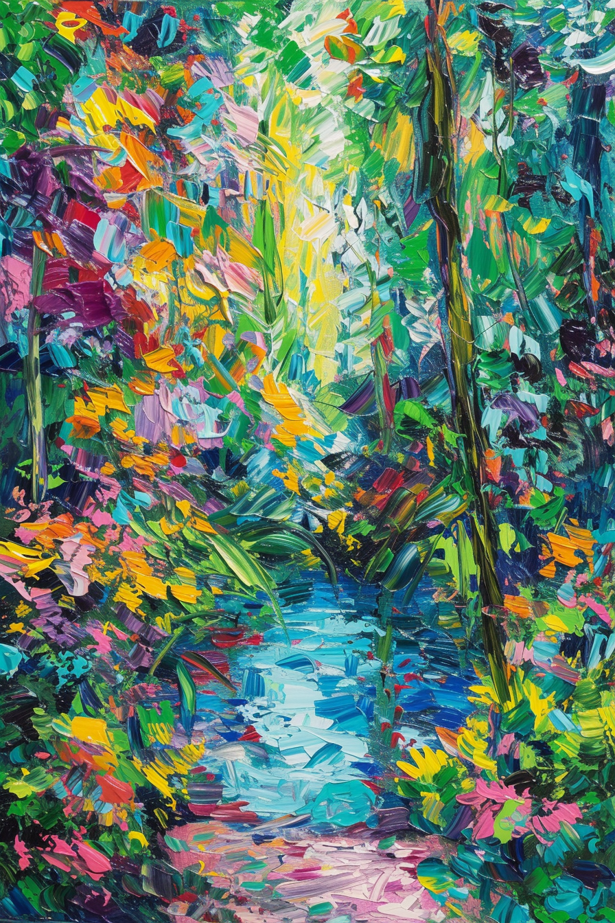 Colorful Jungle Scene with River