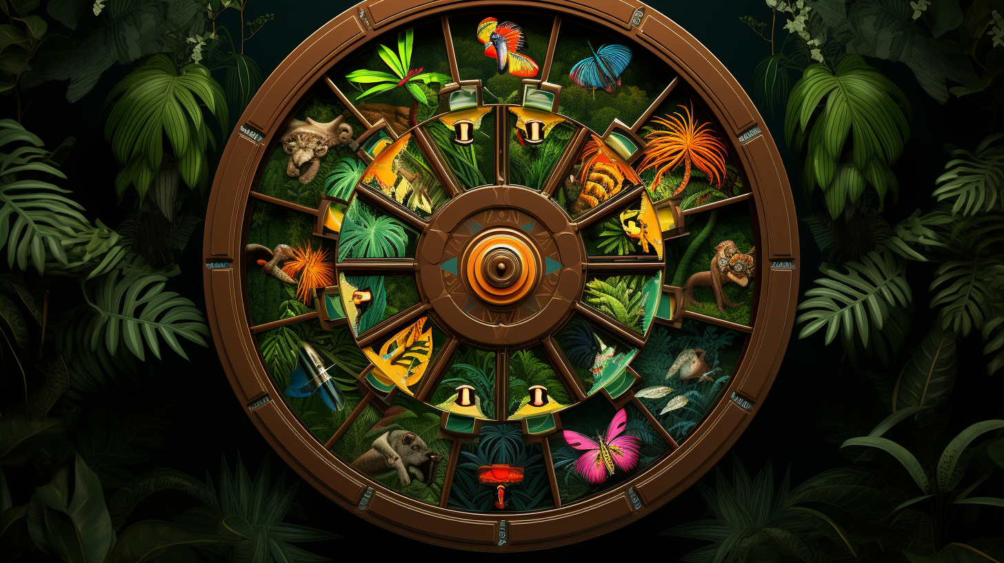 Colorful jungle-themed spinner wheel