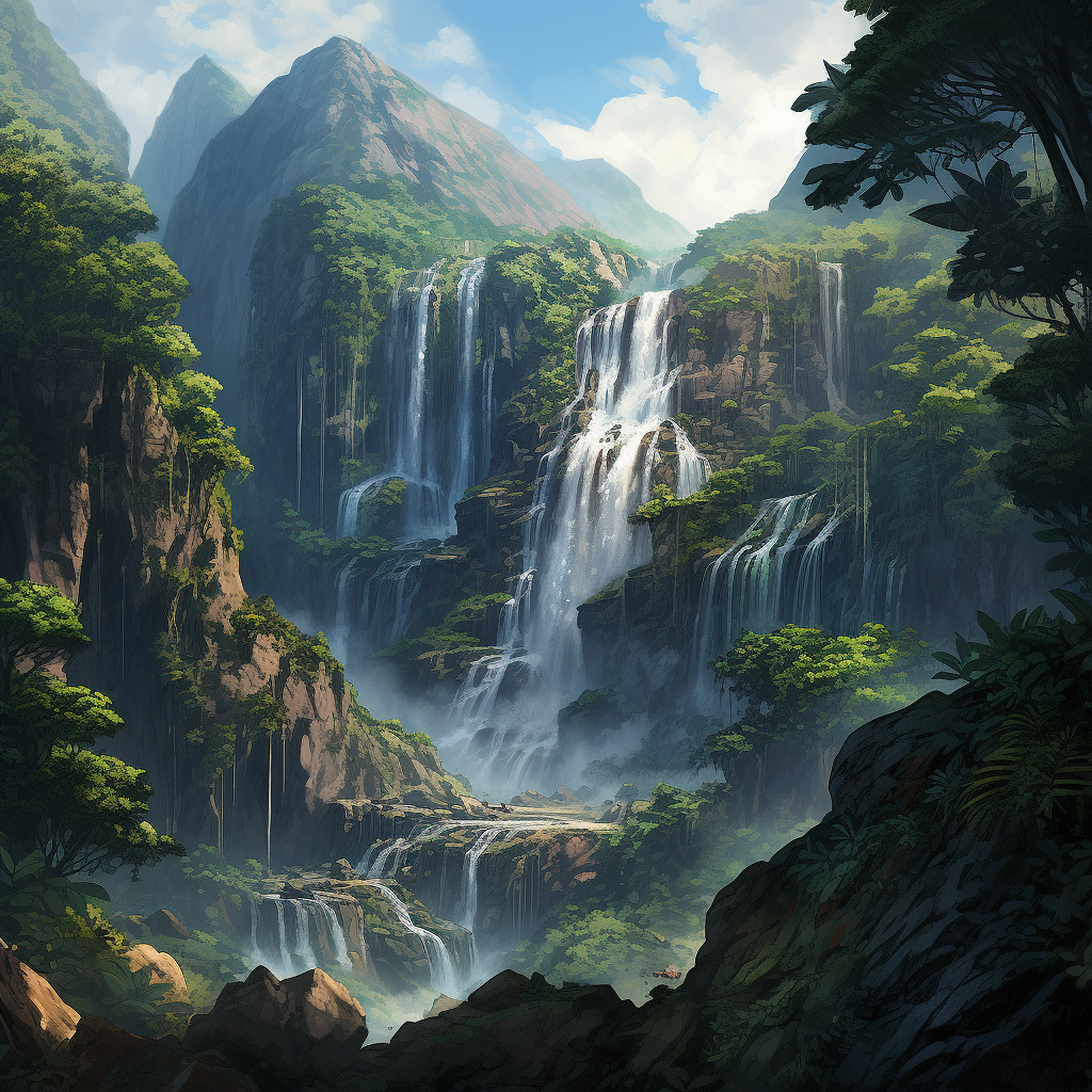 Serene jungle waterfall in mountains