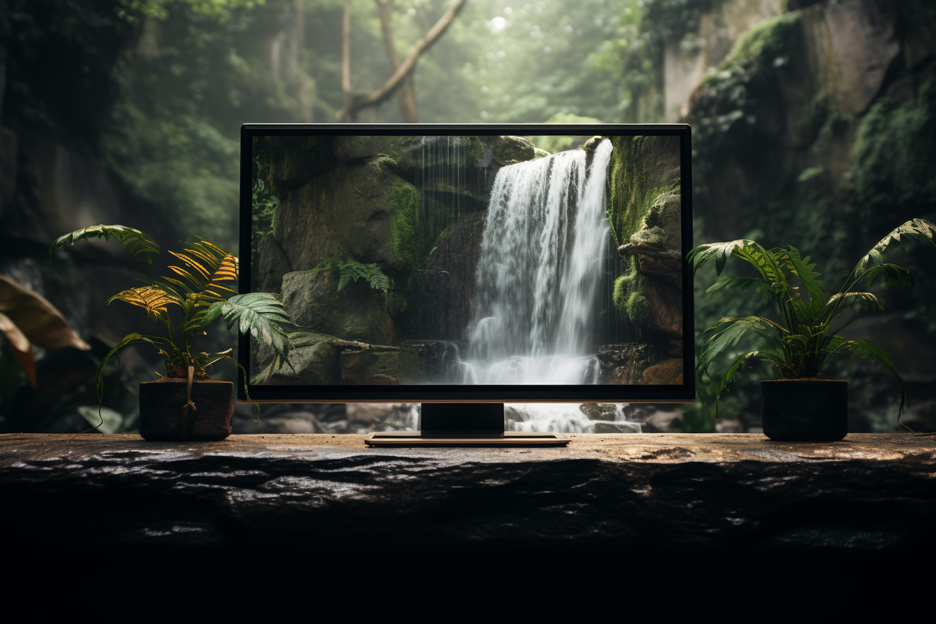 Jungle waterfall with product placement