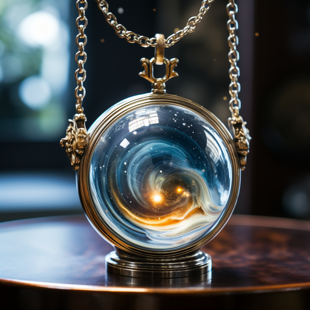 Jupiter inside necklace inside crystal ball inside clock