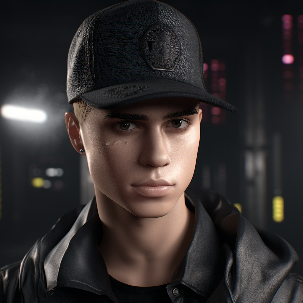 Justin Bieber wearing black special agent gear