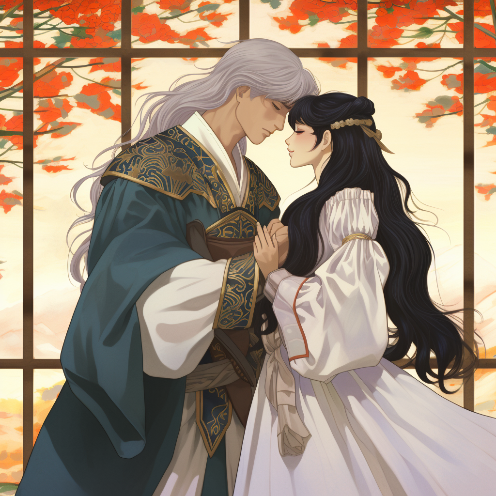 Image of Kagome Higarashi and Sesshomaru in love