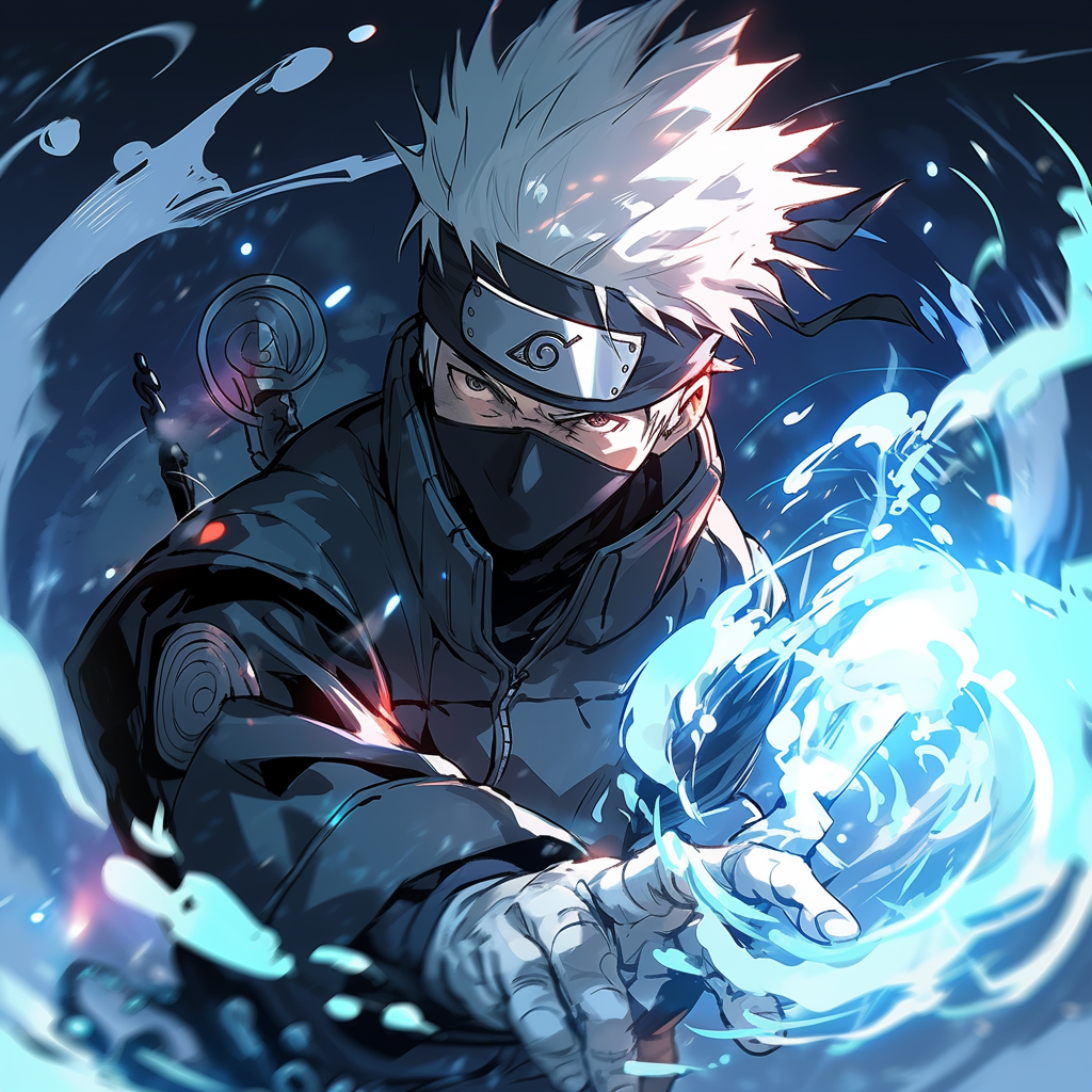 Kakashi in Action Anime Style, holding a Kunai