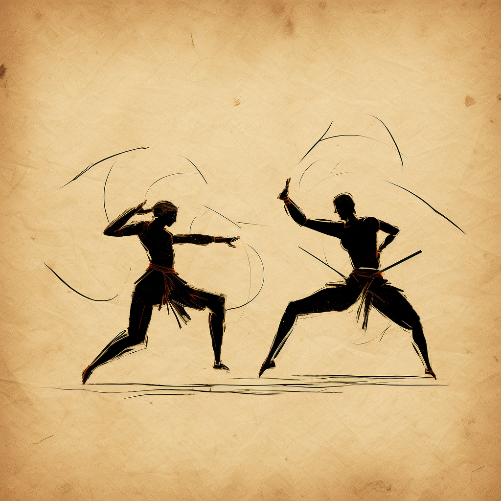 Kalaripayattu martial arts poses in minimalist style