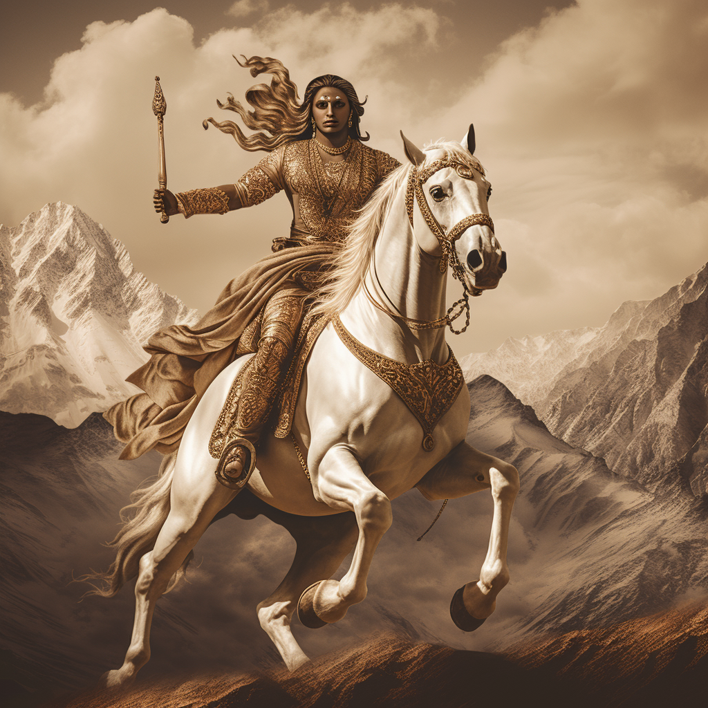 Hindu God Kalki unleashing divine power on white horse