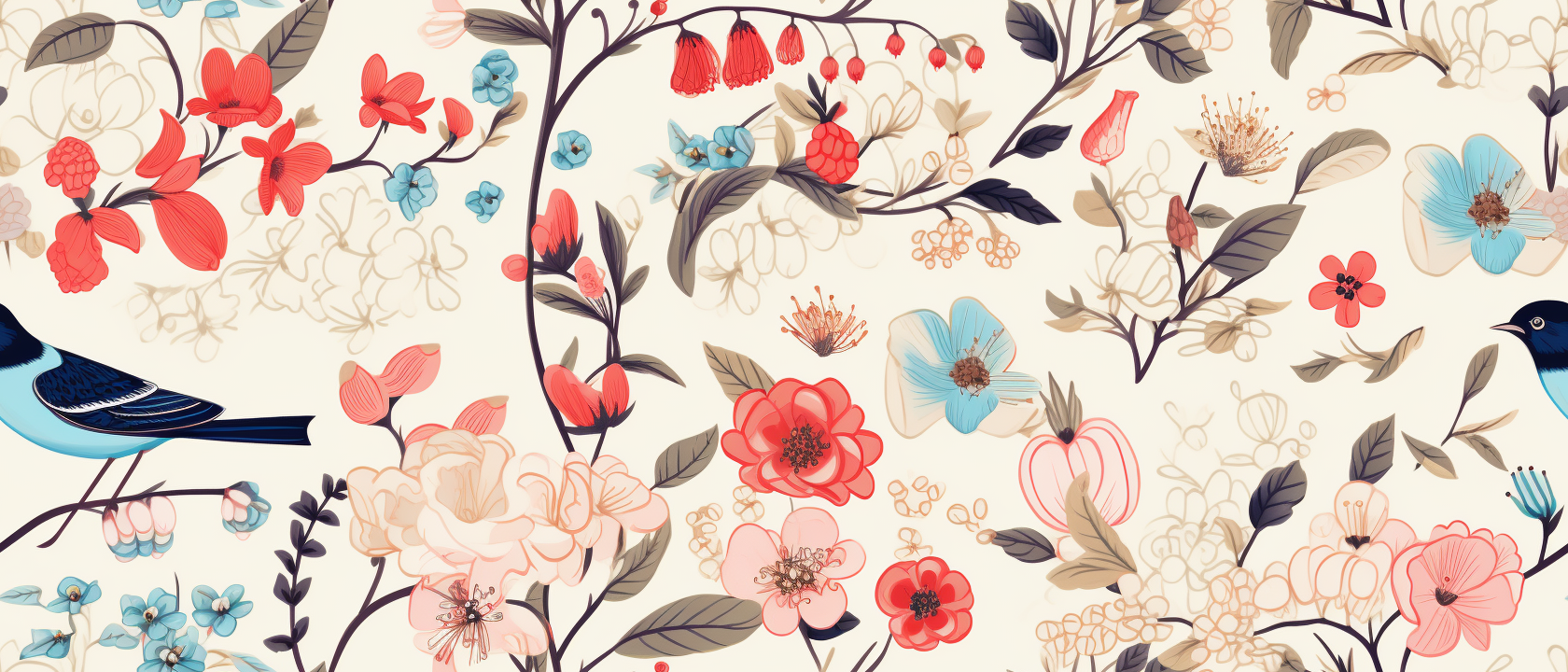 Colorful Kandinsky Wallpaper with Berries, Flowers, and Birds