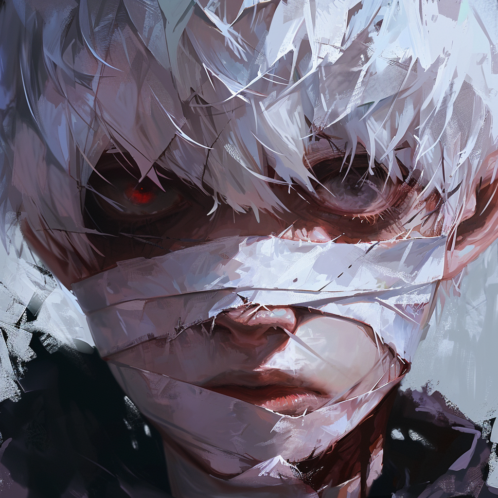 Kaneki Ken with Bandaged Face and Intense Eyes