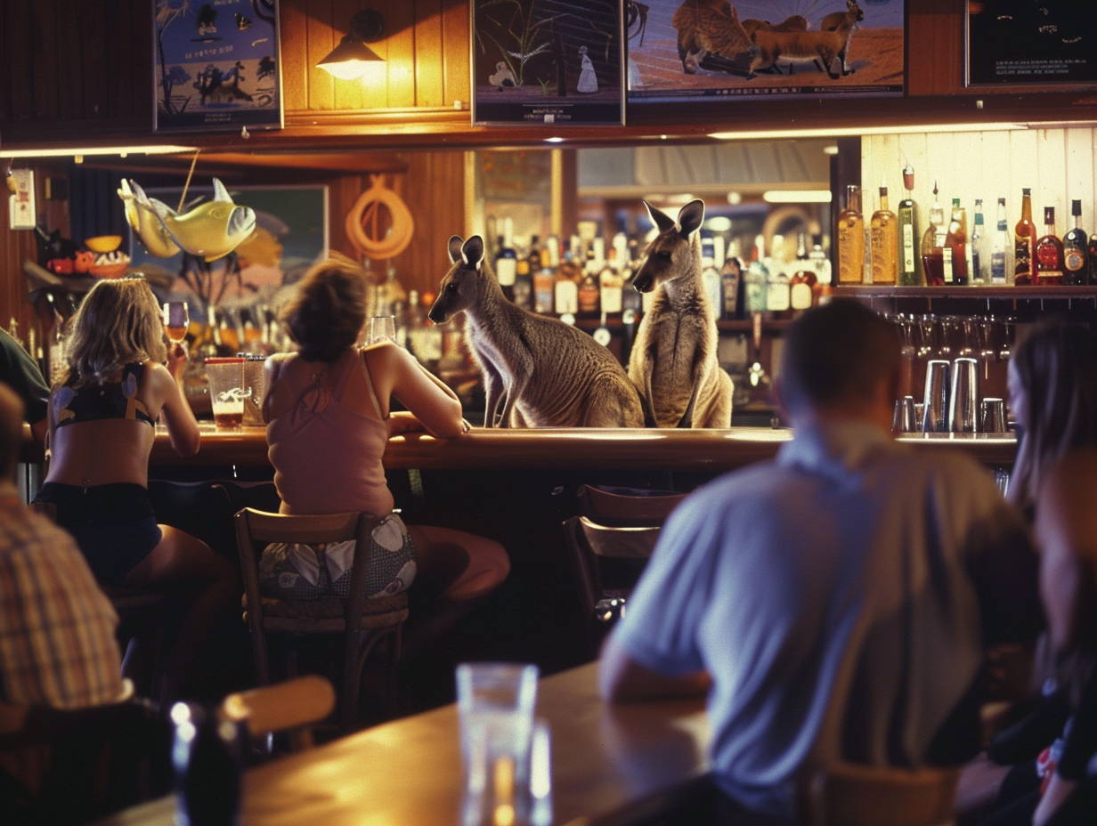 Kangaroo bar tenders patrons Australia