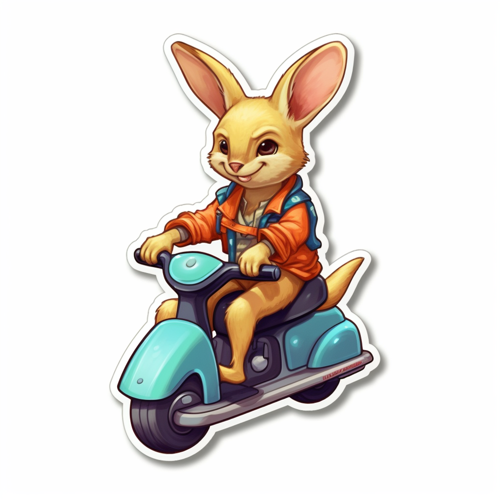 Kangaroo in Safari Outfit Riding Electric Scooter