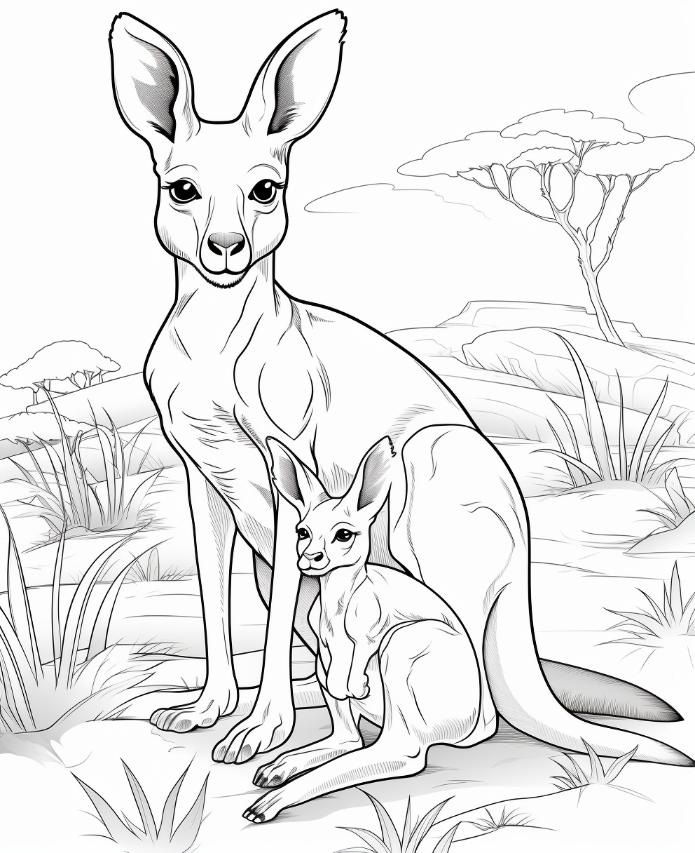 Cartoon Kangaroo Family Coloring Page