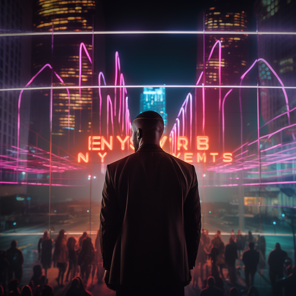 Kanye West Futuristic Cityscape Neon