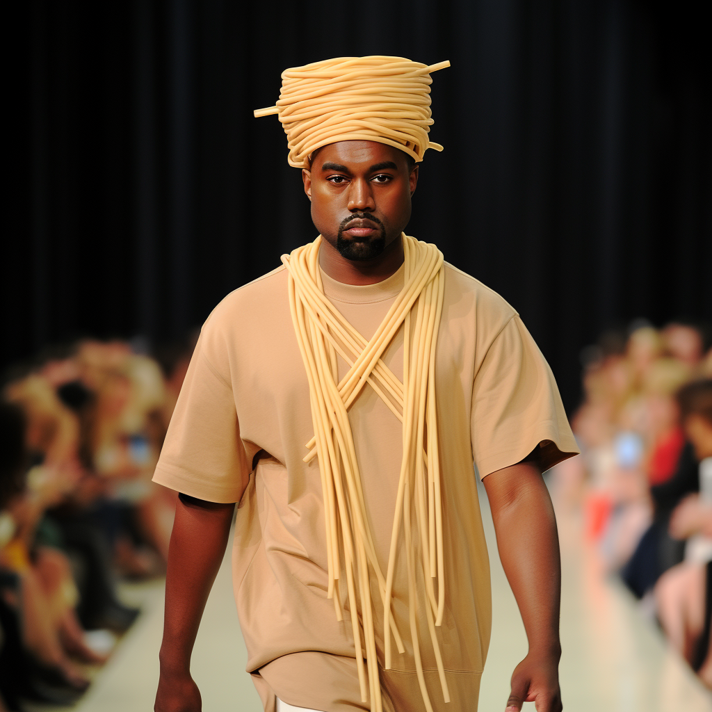 Kanye West wearing pasta hat