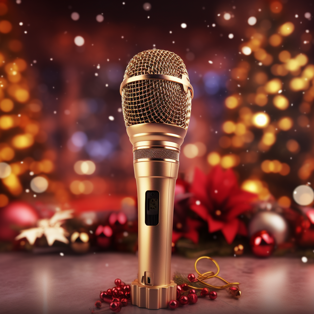 Karaoke microphone in festive Christmas setup