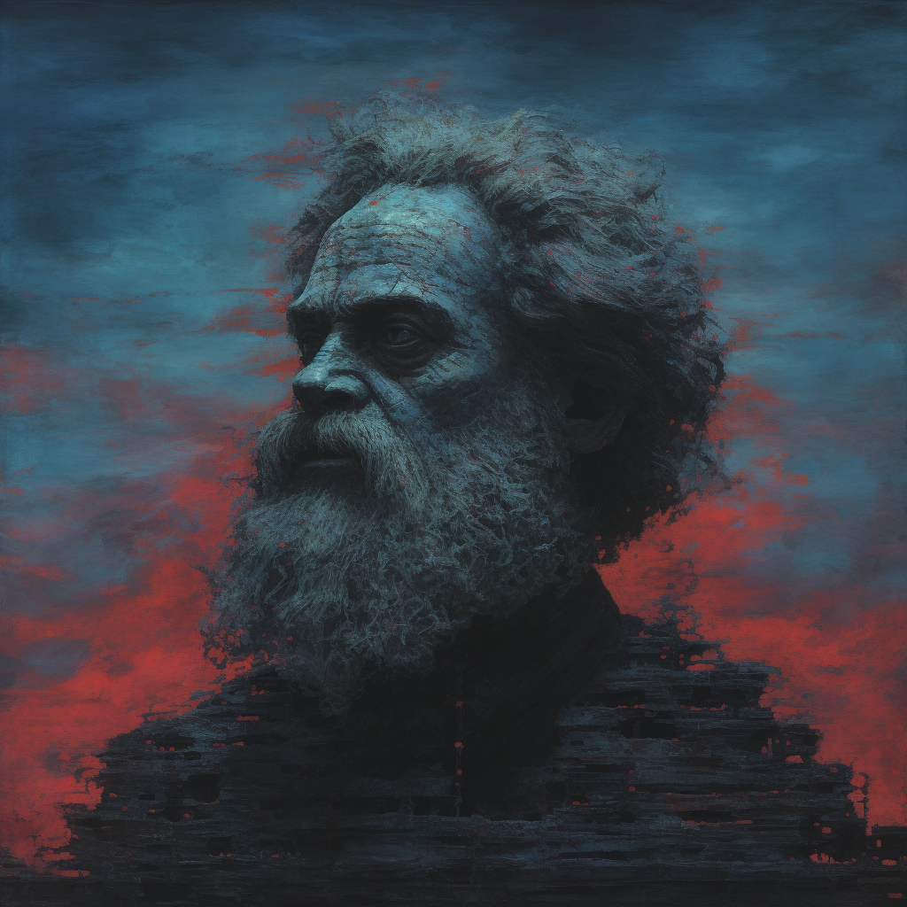 Karl Marx depicted in Beksinski style