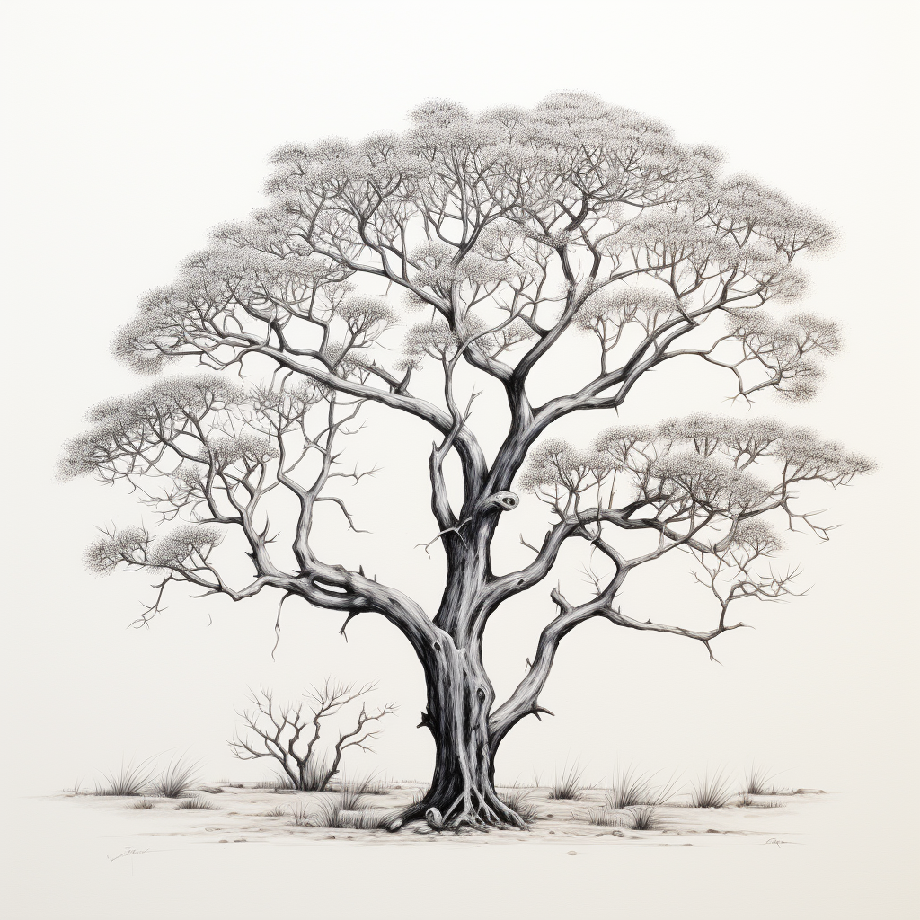 Detailed drawing of Karoo Acacia tree