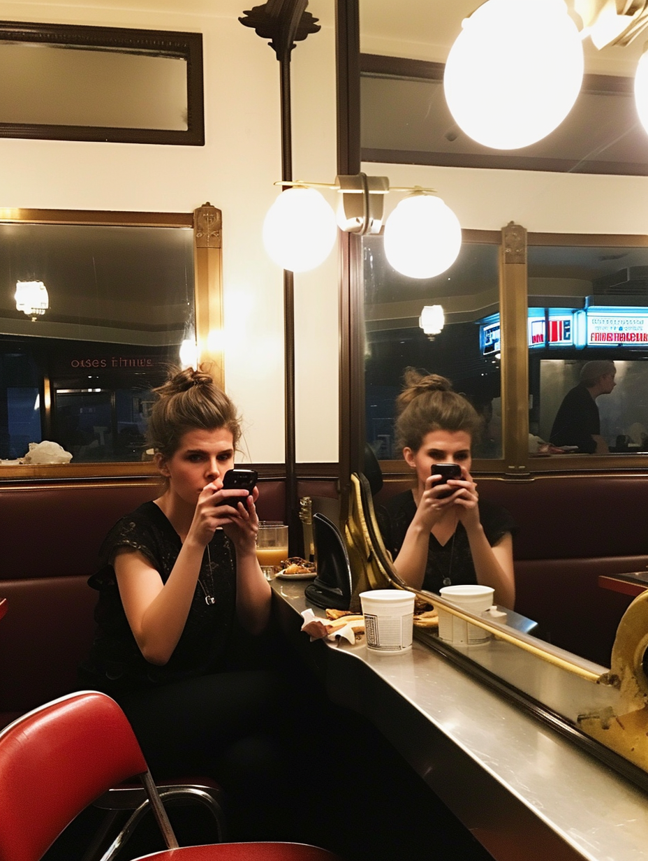 Kate Mara enjoying dinner at a diner