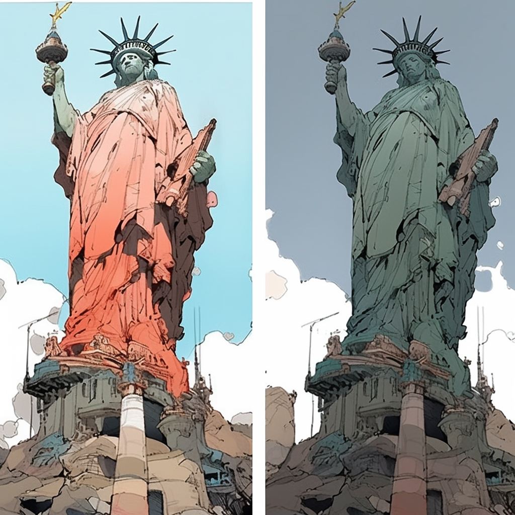 Expressive colored sketches of Statue of Freedom