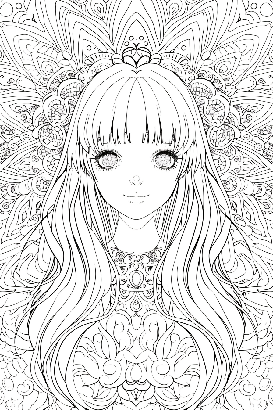 Kawaii anime woman coloring page