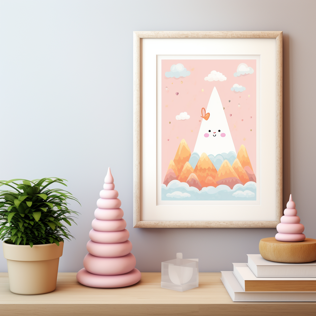 Colorful kawaii art print mockup