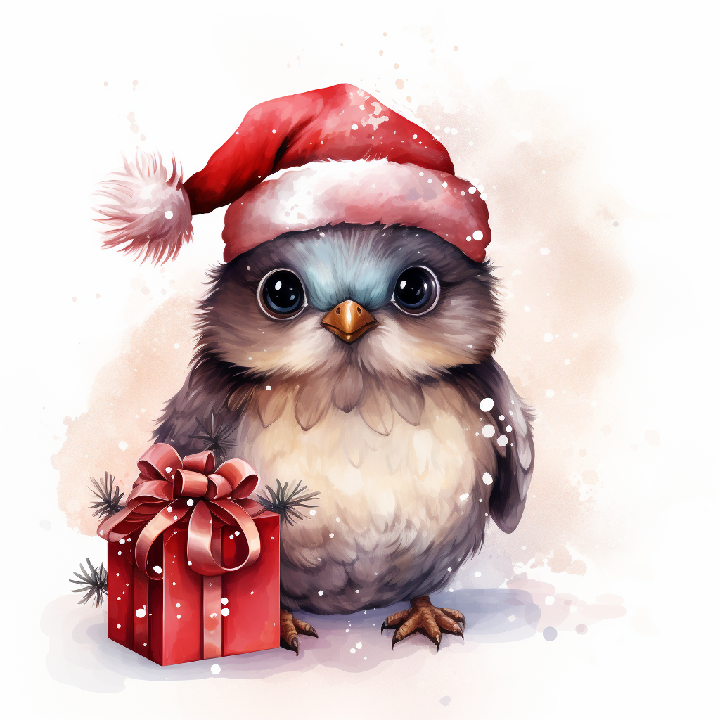 Cute bird in Kawaii Christmas style