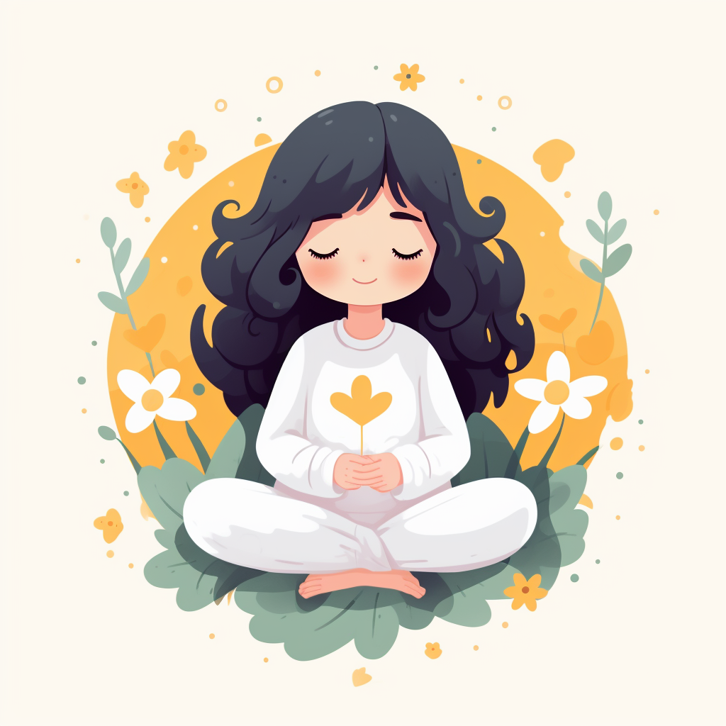 Kawaii girl meditation in peaceful garden