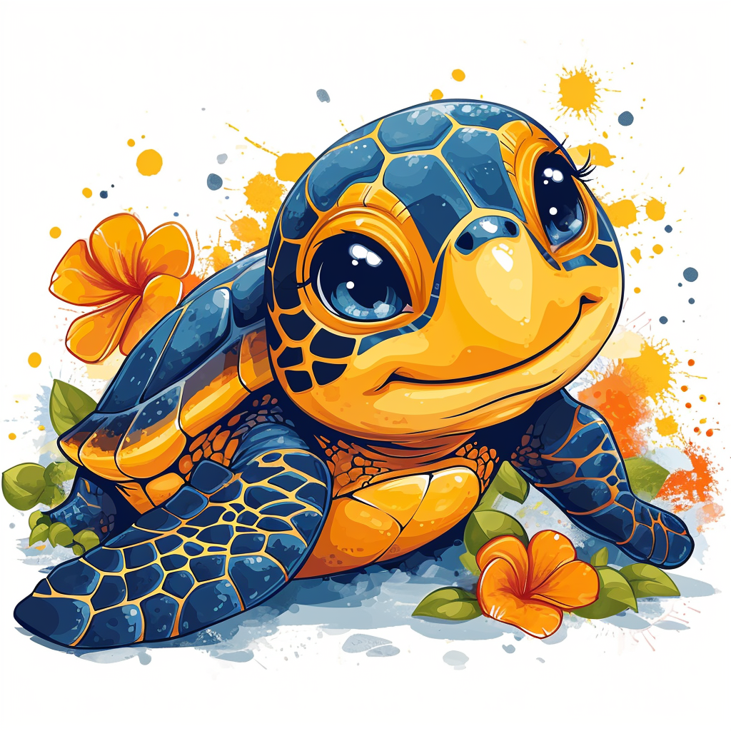 Cute turtle clipart on white background