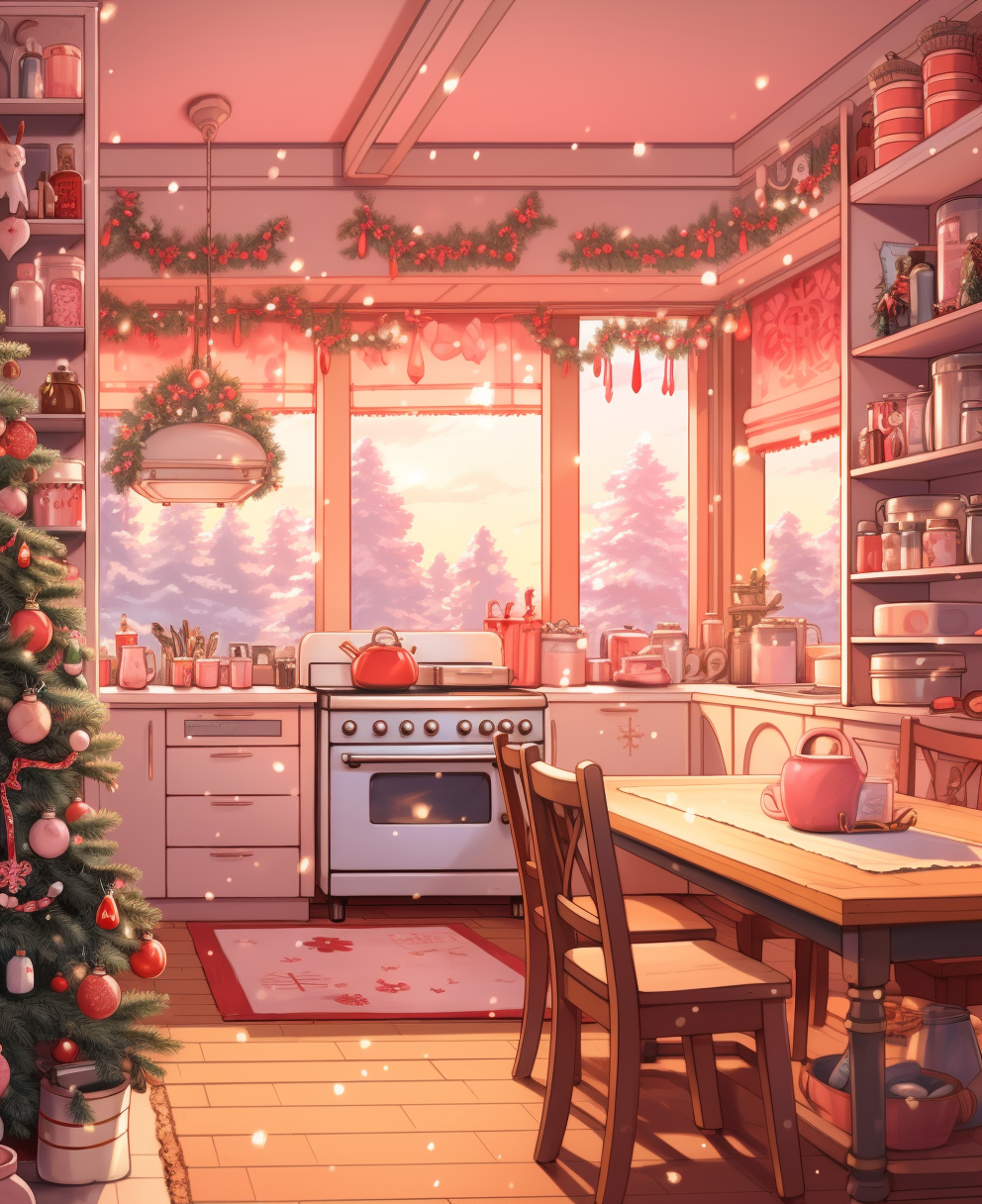 Christmas tree in kawaii kitchen