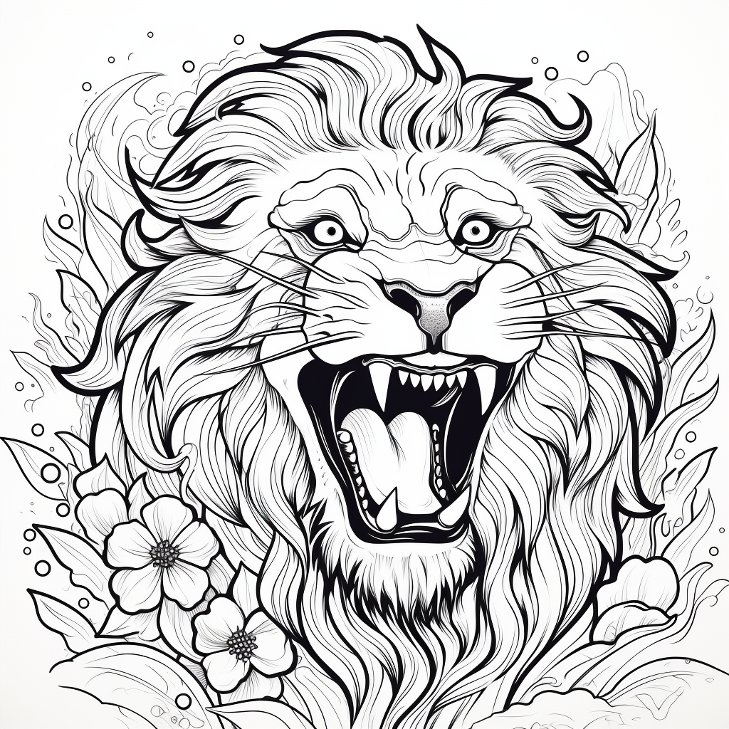 Lion roaring coloring book drawing