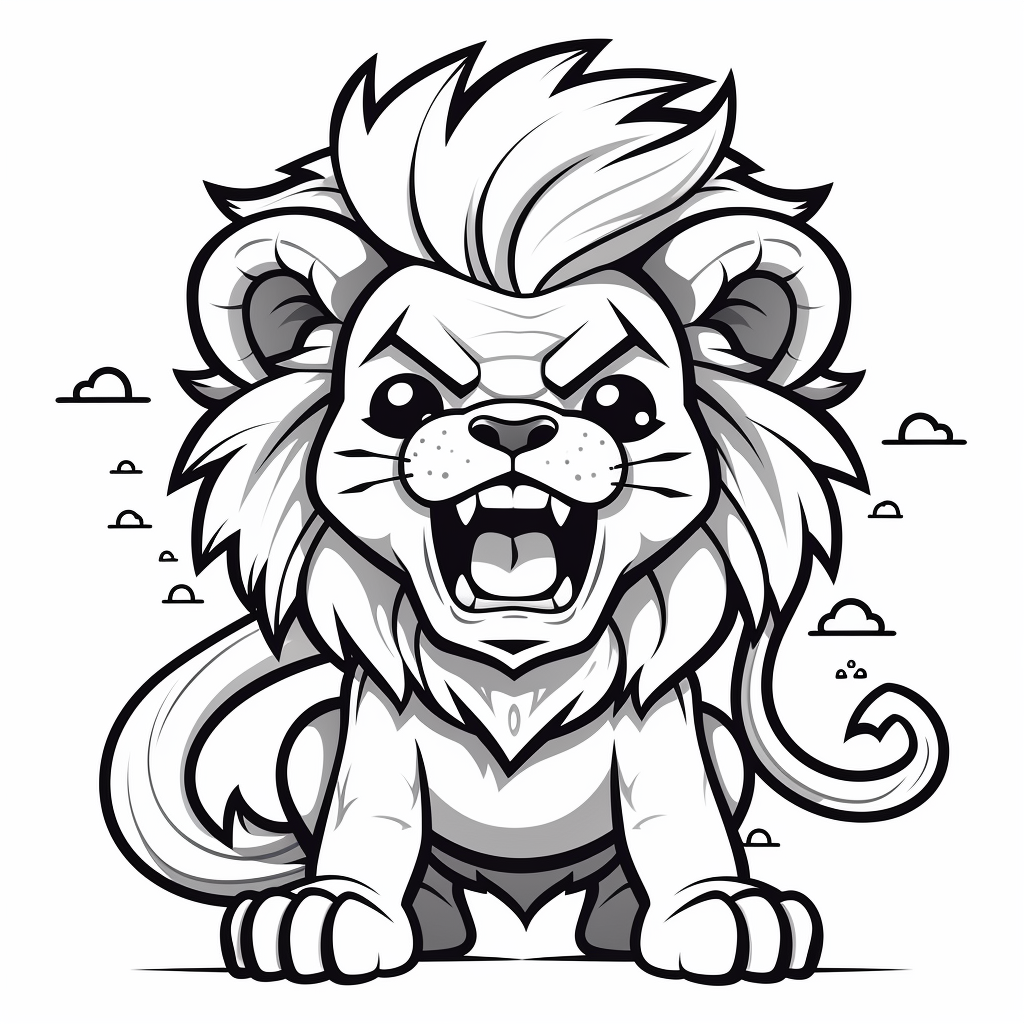 Kawaii lion roaring drawing