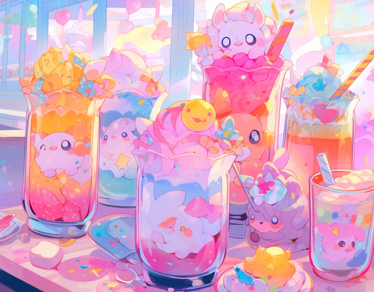 Cute Kawaii Cafe Animals Illustration