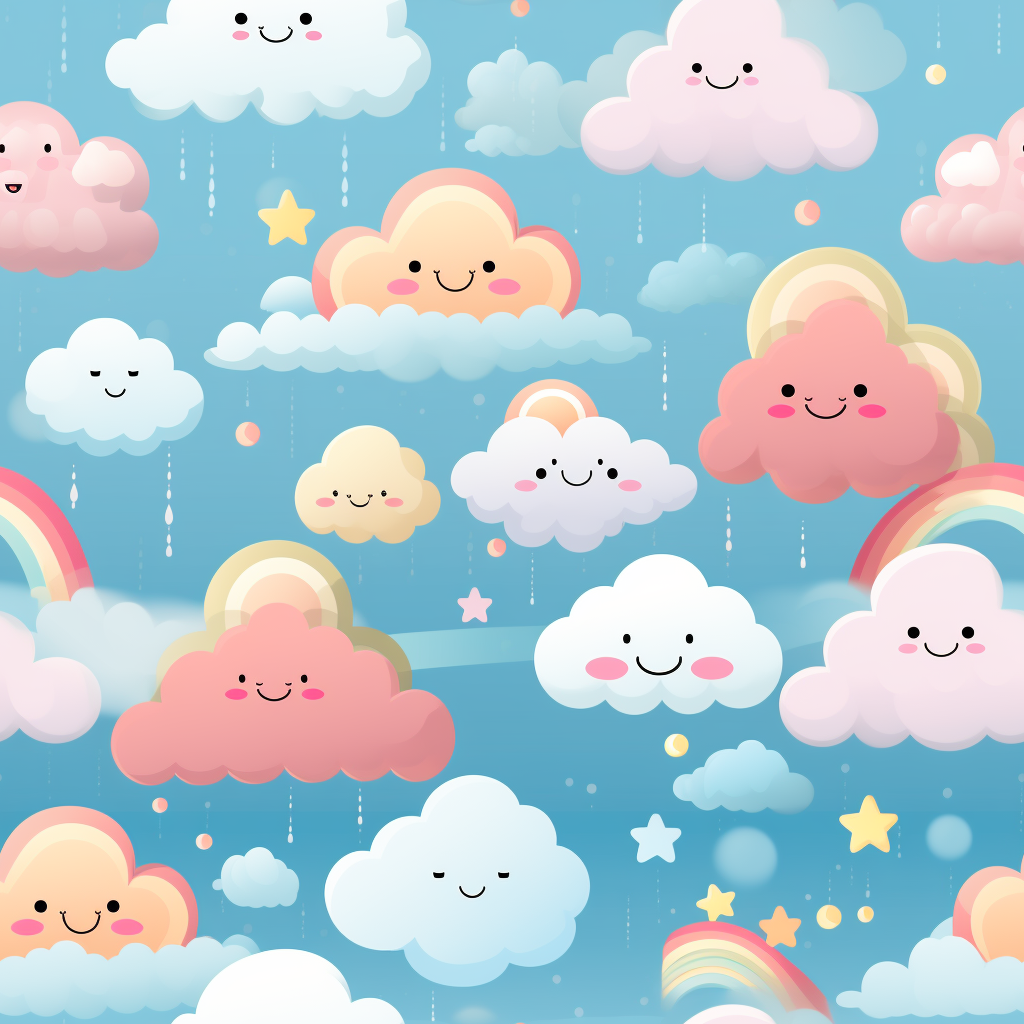 Colorful kawaii rainbow clouds sun pattern