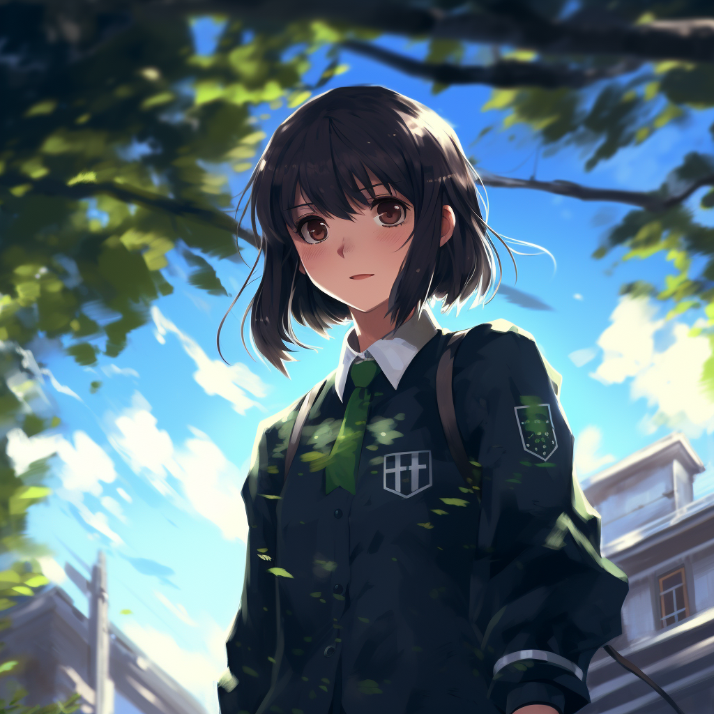Cute anime girl in black uniform